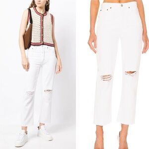 Re/Done White Cropped Distressed Jeans